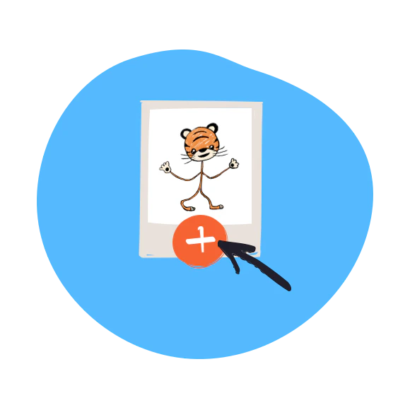 Child's drawing being uploaded with a plus button